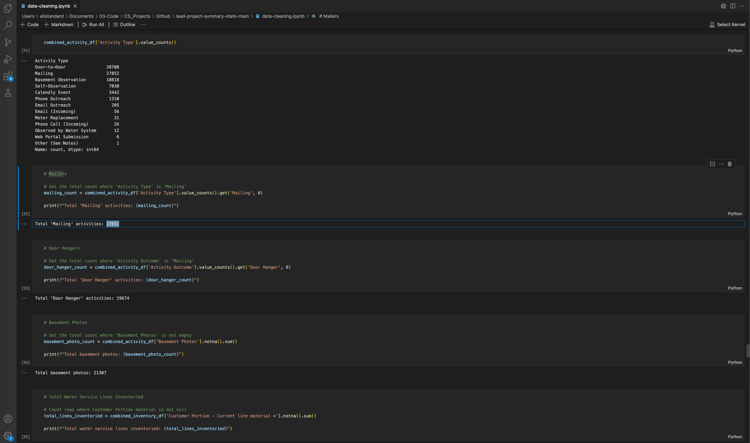 Activity counts from Airtable in Python